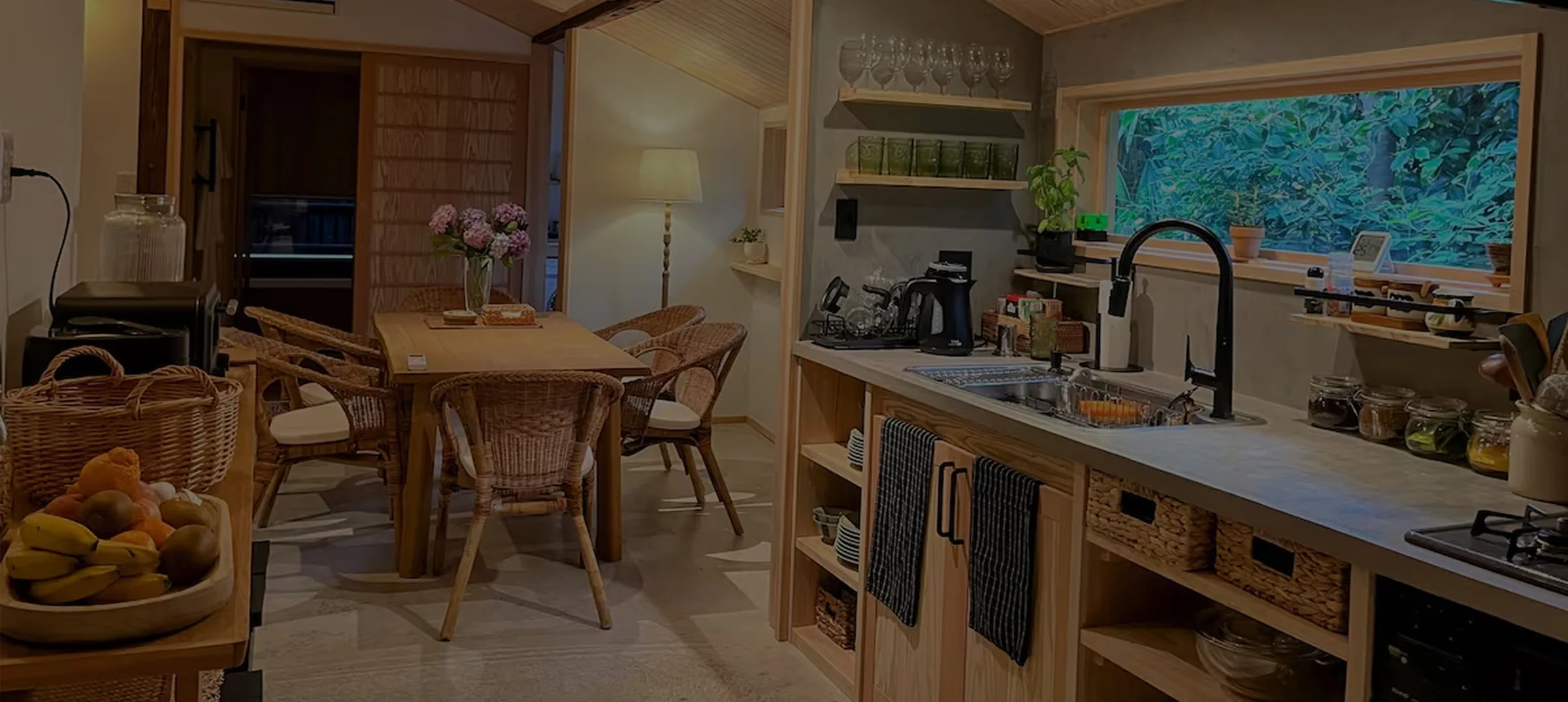The Tea House kitchen and dining room in the evening