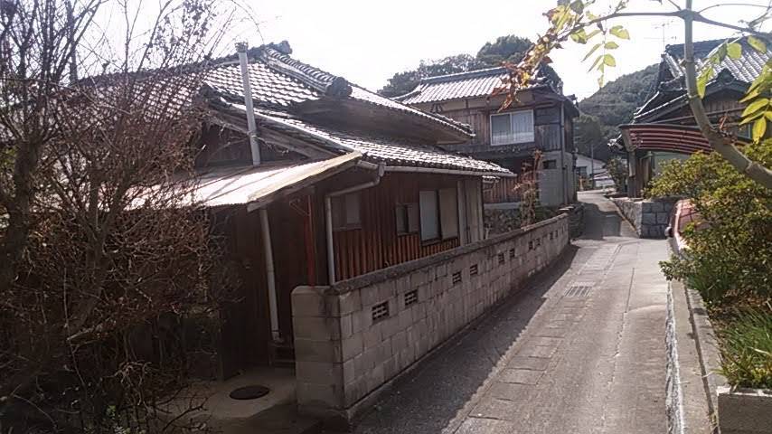 The lane running along the side of the house, neighbouring roofs beyond